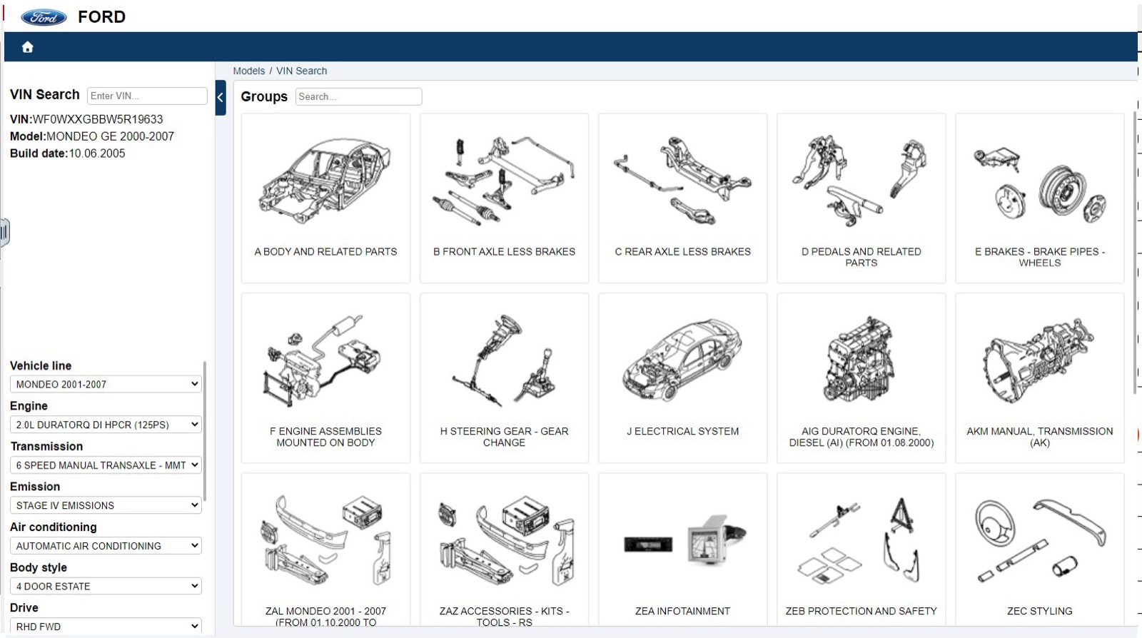Ford Microcat interface — screenshot 2