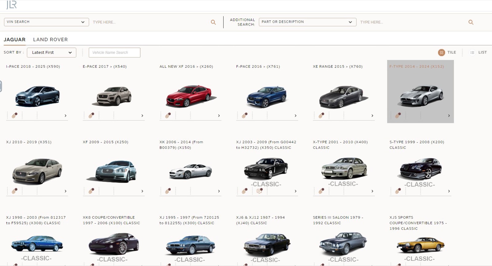 JLR TOPIx interface — screenshot 1