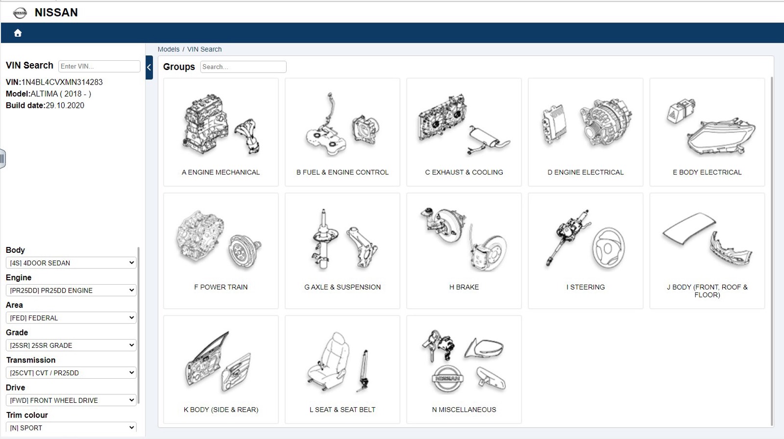 Nissan FAST interface — screenshot 2